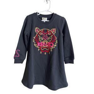 Kenzo Kids Tiger Embroidered Black Sweatshirt Dress 5Yrs NWT